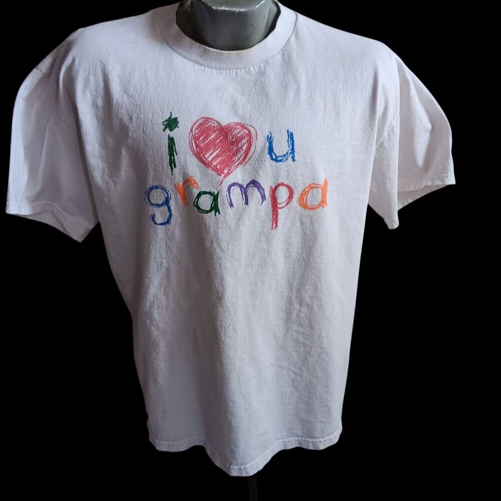 Vintage Men's T-shirt Large I LOVE GRANDPA TSI 1990's ALL COTTON WHITE